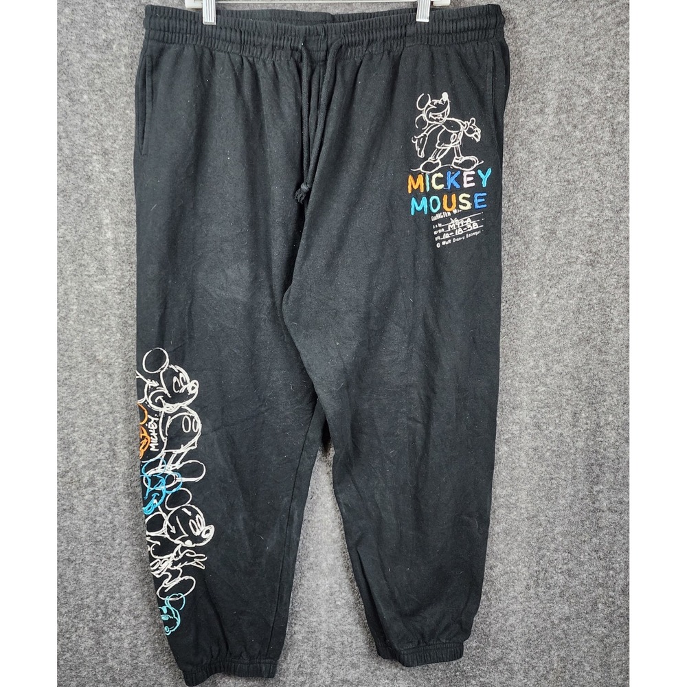 Disney Mickey Mouse Sweatpants‎ Mens 3XL Black Embroidered Graphic Joggers